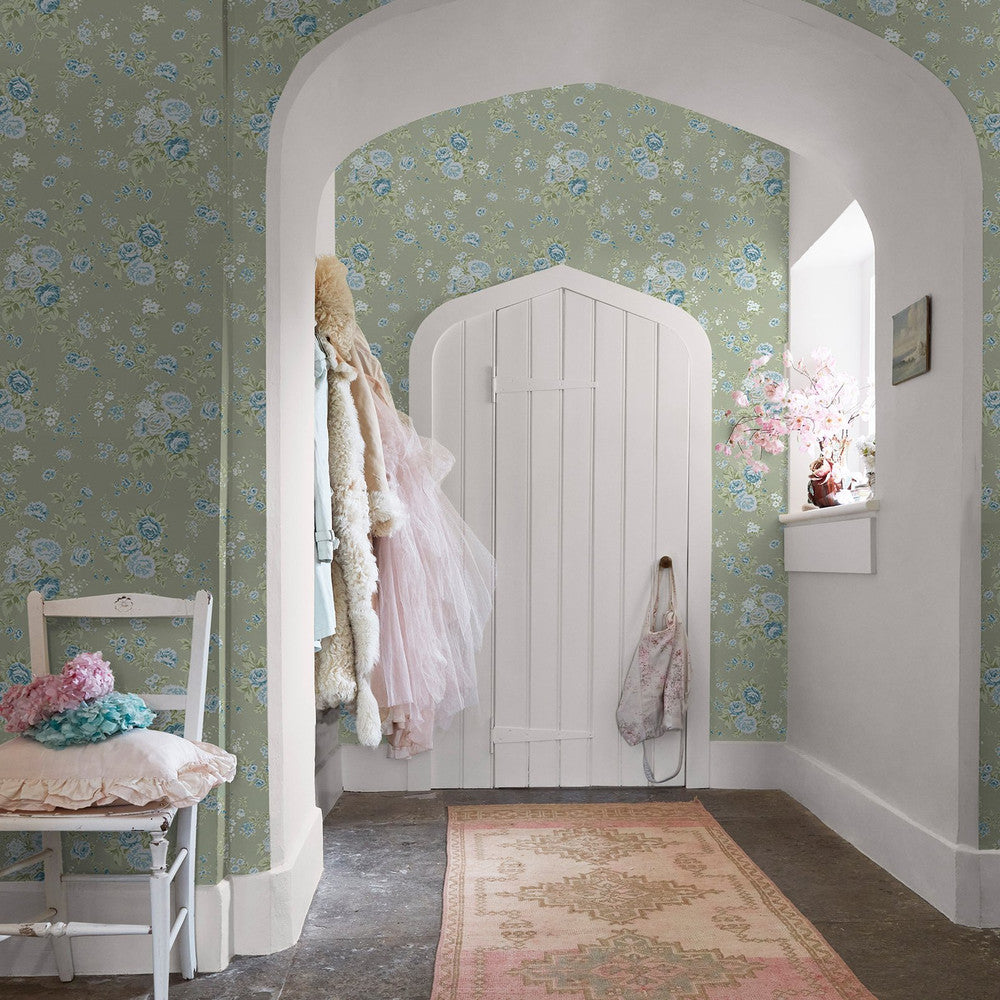 125131 - Wild Flower Wallpaper - Sage - Shabby Chic