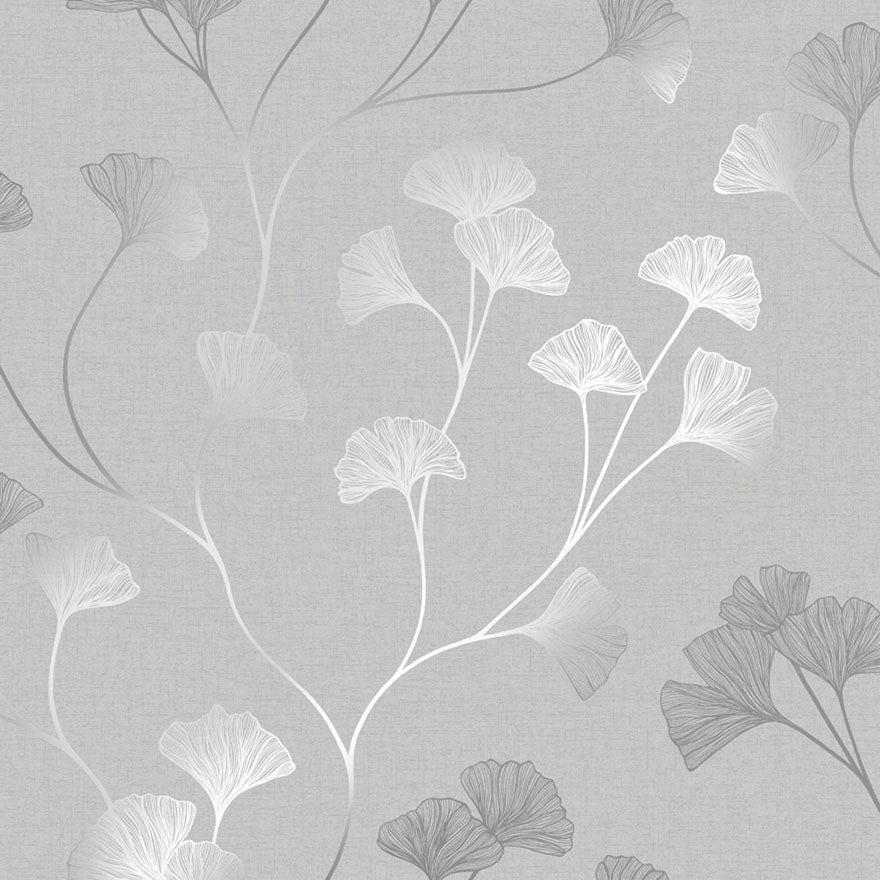 12700 - Glistening Ginkgo Wallpaper - Grey/Silver - Holden Decor