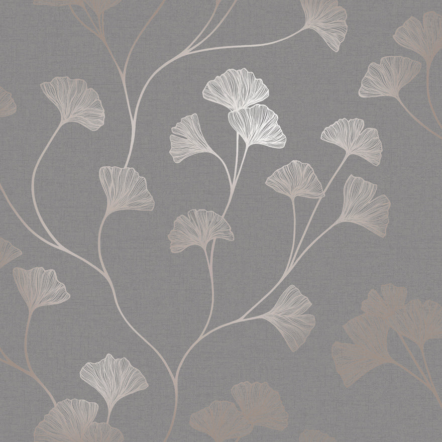 12702 - Glistening Ginkgo Wallpaper - Rosegold/Grey - Holden Decor