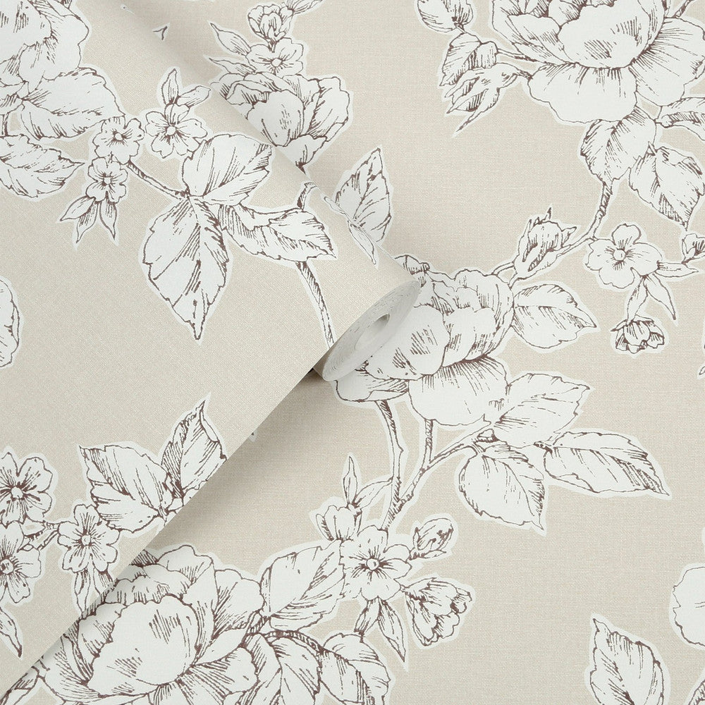127387 - Pollington Roses Wallpaper - Natural - Laura Ashley