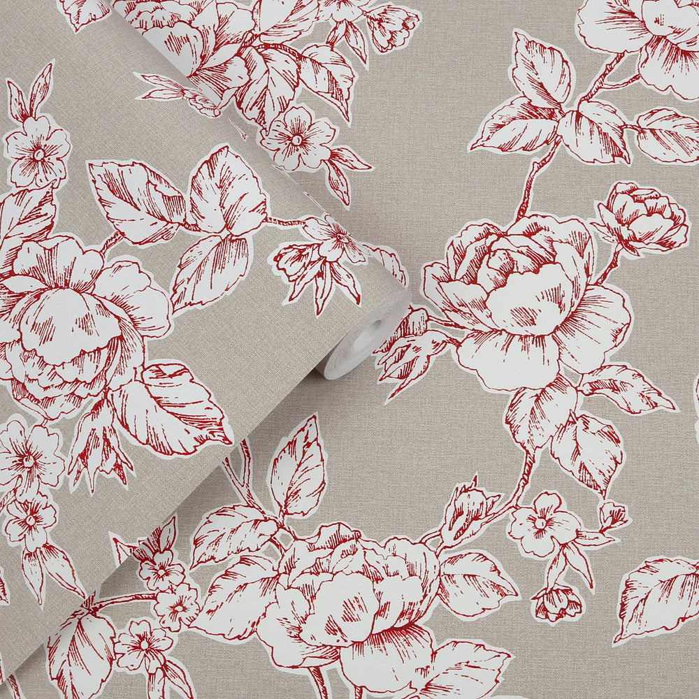127388 - Pollington Roses Wallpaper - Dark Dove Grey - Laura Ashley