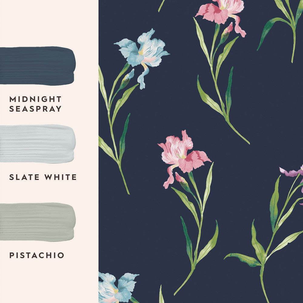 127399 - Hawling Irises Wallpaper - Midnight Seaspray - Laura Ashley