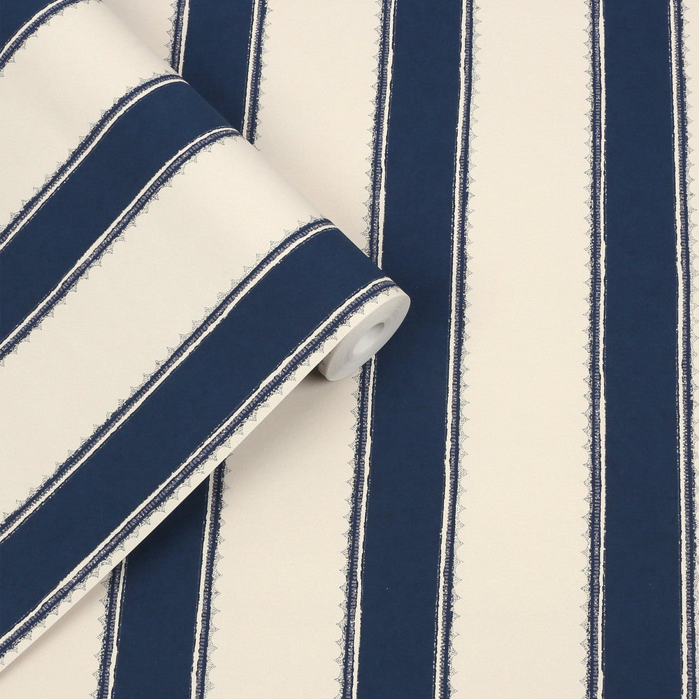 127404 - Denwick Stripe Wallpaper - Midnight Seapsray - Laura Ashley