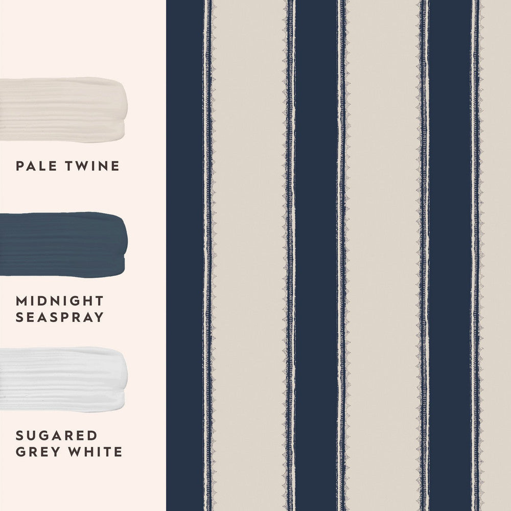 127404 - Denwick Stripe Wallpaper - Midnight Seapsray - Laura Ashley