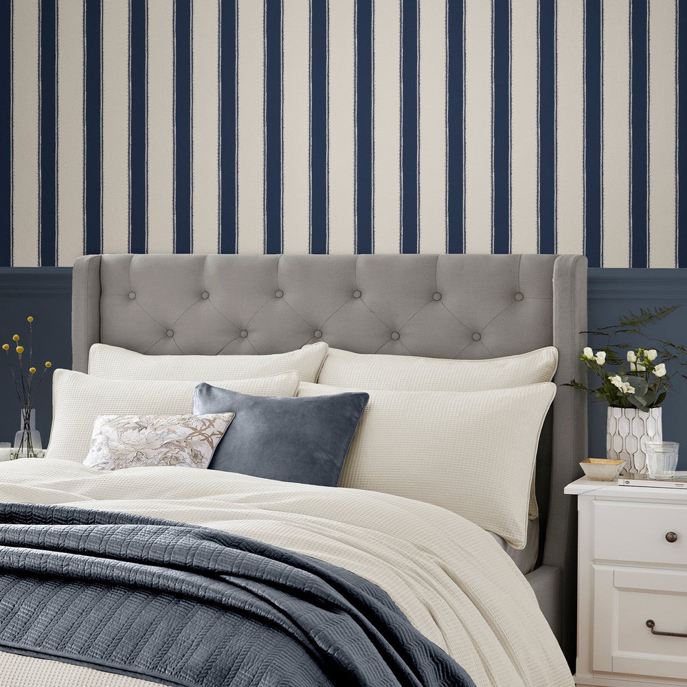 127404 - Denwick Stripe Wallpaper - Midnight Seapsray - Laura Ashley