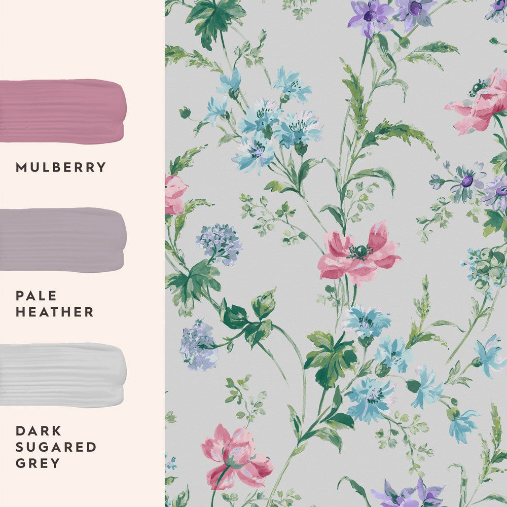 127406 - Poppy Meadow Wallpaper - Pale Violet - Laura Ashley