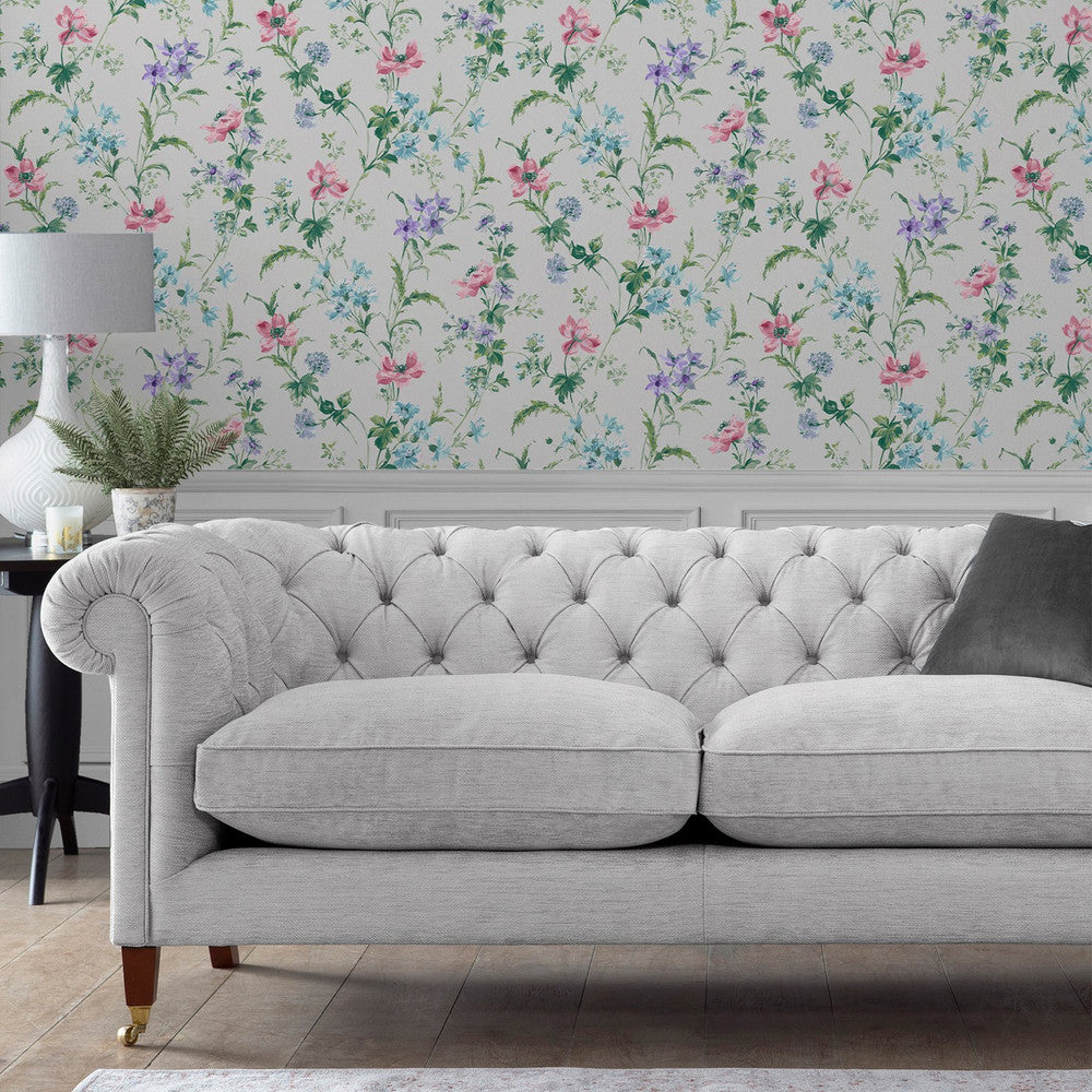 127406 - Poppy Meadow Wallpaper - Pale Violet - Laura Ashley