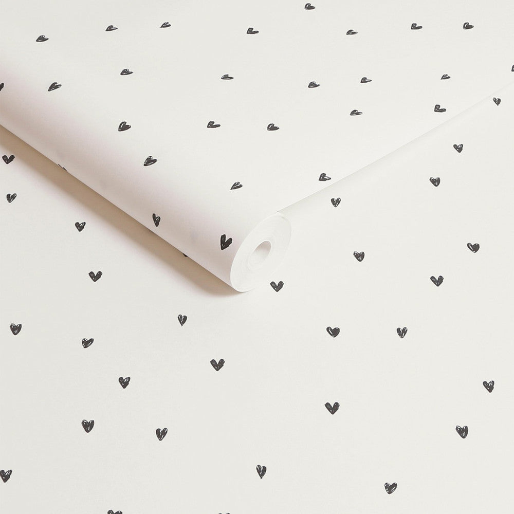127709 - Ditsy Heart Wallpaper - Black & White - Next