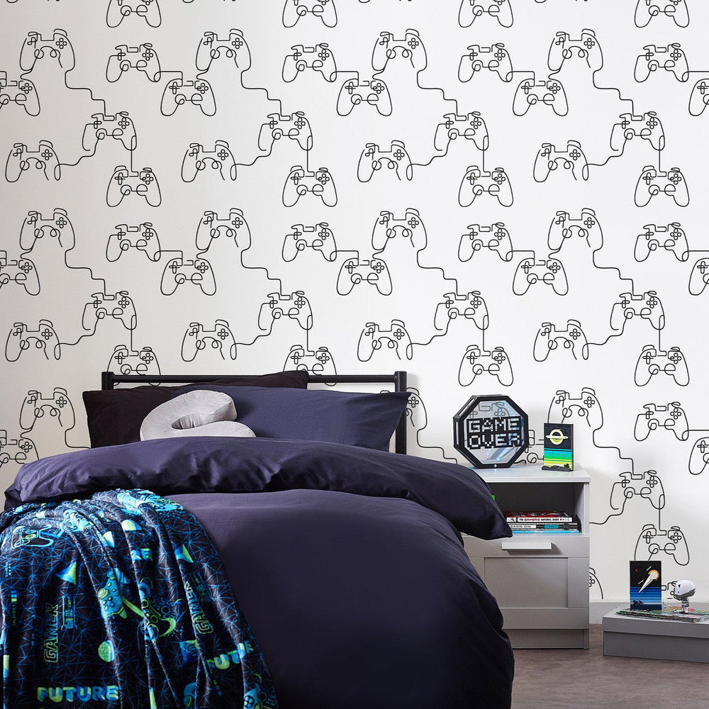 127711 - Gamer Doodle Wallpaper - Black & White - Next