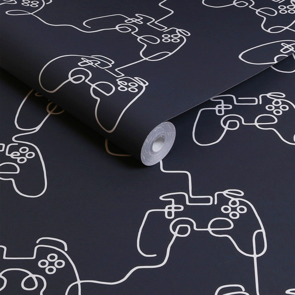 127712 - Gamer Doodle Wallpaper - Navy - Next