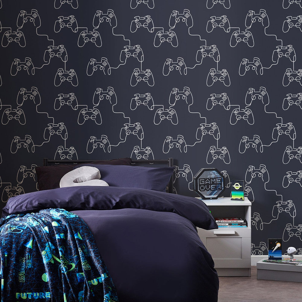 127712 - Gamer Doodle Wallpaper - Navy - Next