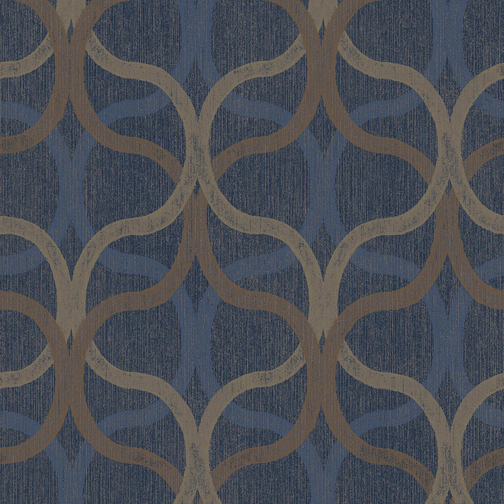 128000 - Refine Geo Wallpaper - Navy & Gold - Boutique Luxury