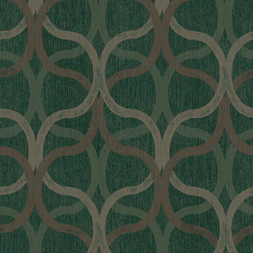 128006 - Refine Geo Wallpaper -Green & Gold - Boutique Luxury