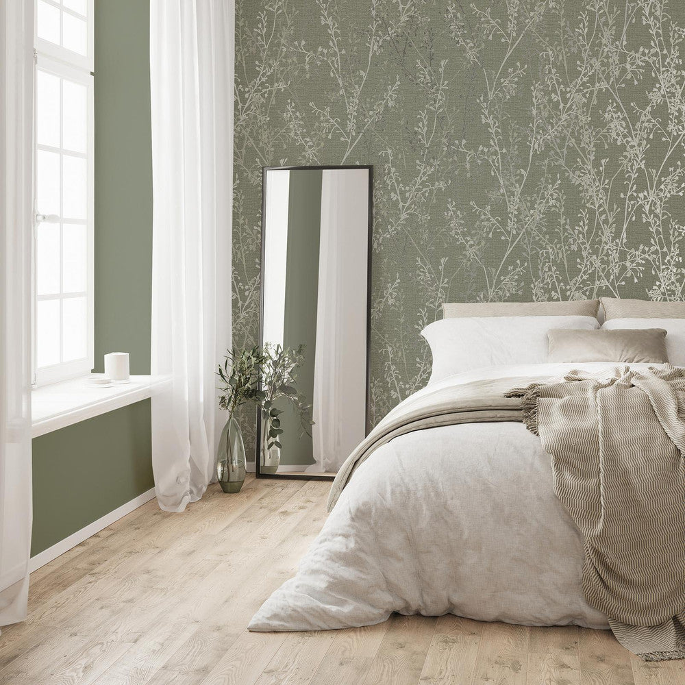 128039 - Breeze Sprig Wallpaper - Green - Boutique Luxury