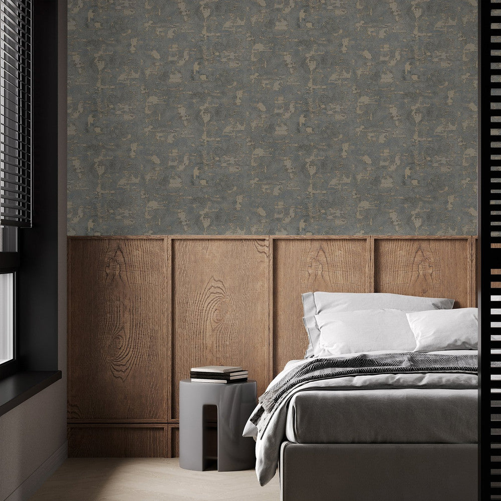 128799 - Ornamental Texture Wallpaper - Steel & Gold - Boutique Luxury