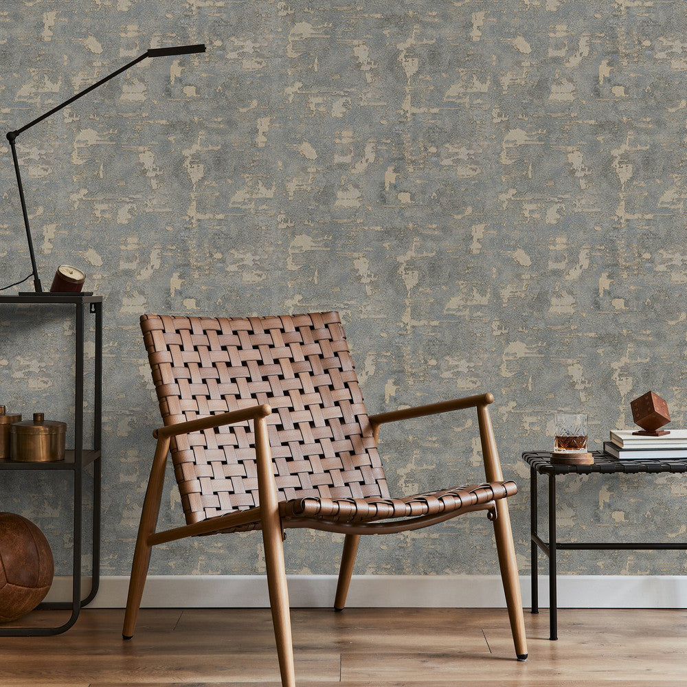 128799 - Ornamental Texture Wallpaper - Steel & Gold - Boutique Luxury