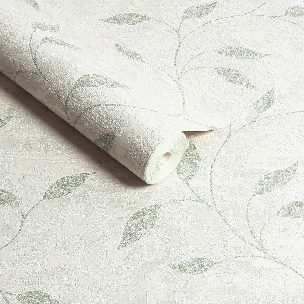 128814 - Ornamental Leaf Wallpaper - Sage - Boutique Luxury