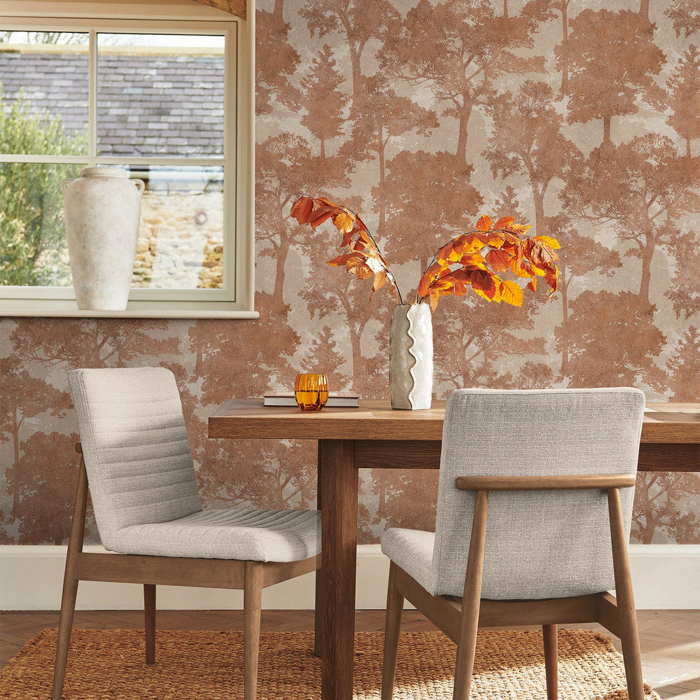 128837 - Trailing Trees Wallpaper - Terracotta - Next
