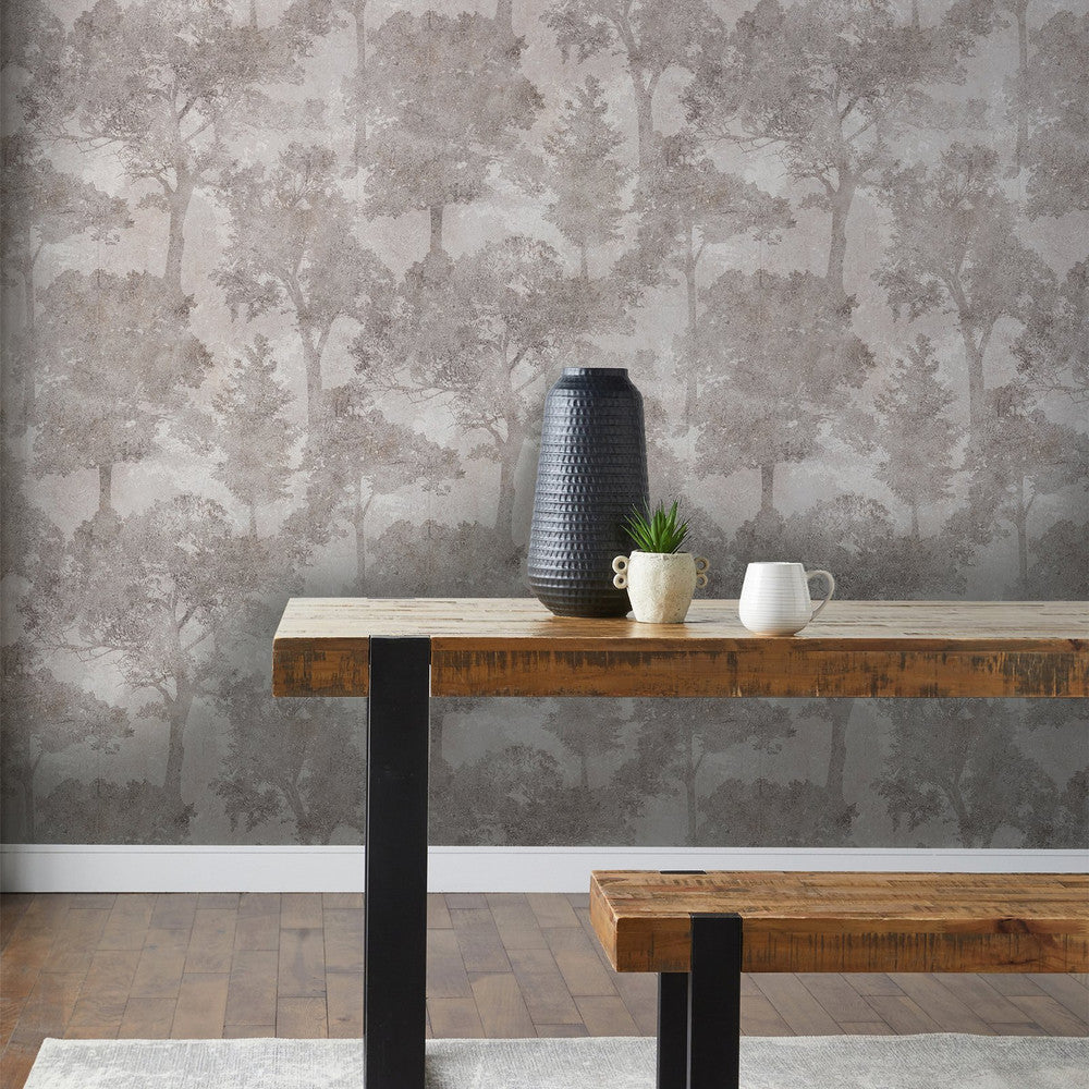 128839 - Trailing Trees Wallpaper - Grey - Next