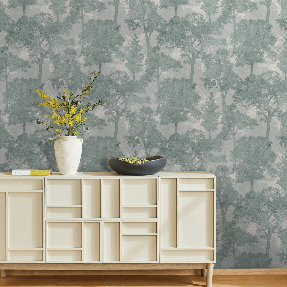 128840 - Trailing Trees Wallpaper - Duck Egg - Next