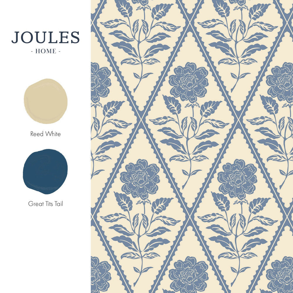 128908 - Juliette Floral Wallpaper - Cream & Blue - Joules