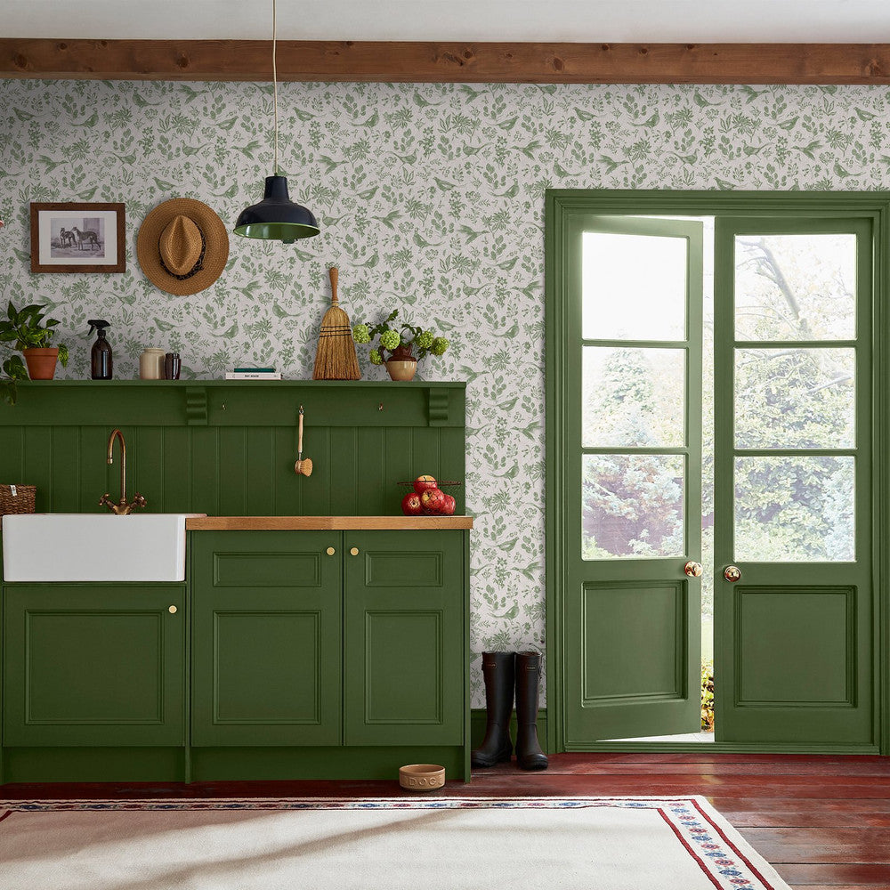 128920 - Pheasant Wallpaper - Linen & Green - Joules