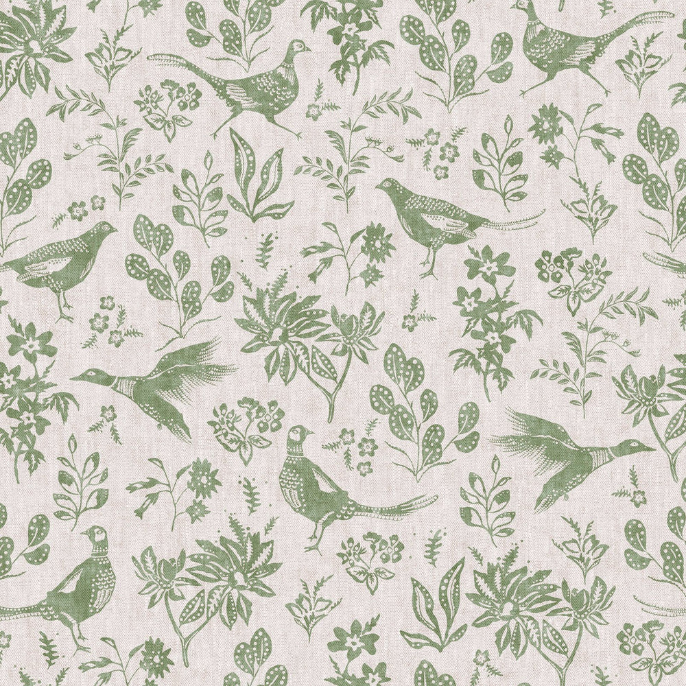 128920 - Pheasant Wallpaper - Linen & Green - Joules