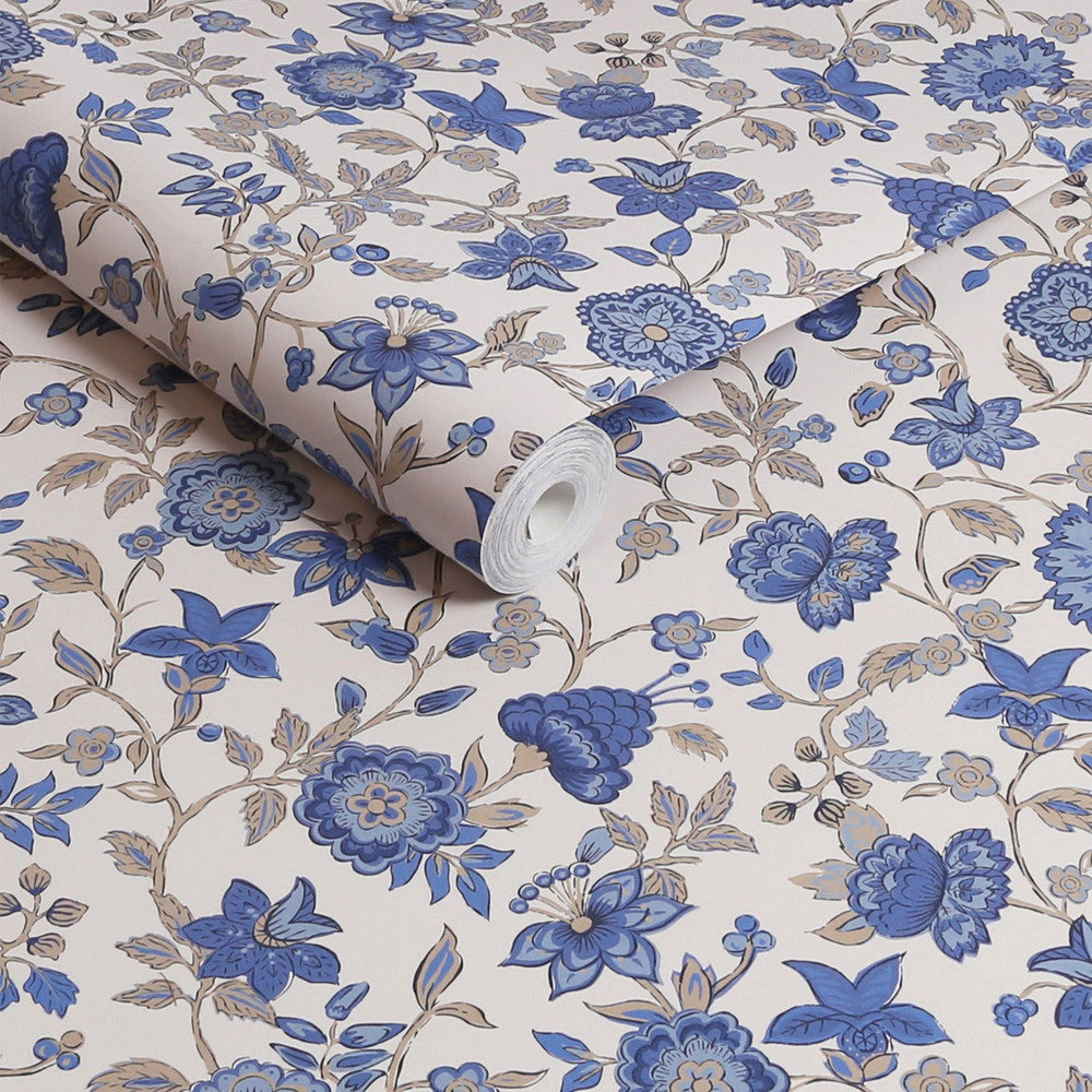 128932 - Trailing Scot Wallpaper - Cream & Blue - Joules