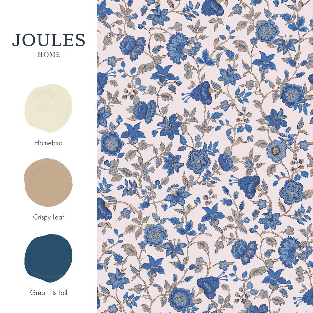 128932 - Trailing Scot Wallpaper - Cream & Blue - Joules