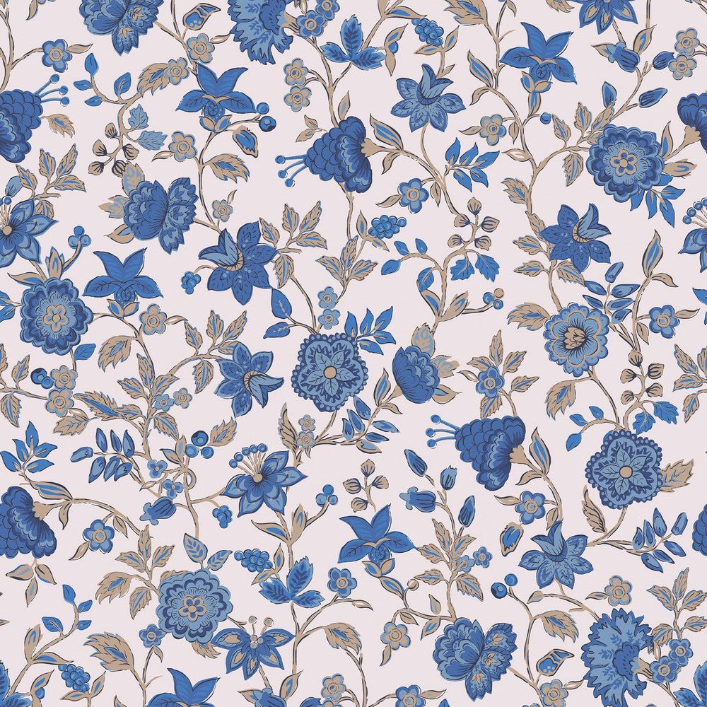 128932 - Trailing Scot Wallpaper - Cream & Blue - Joules