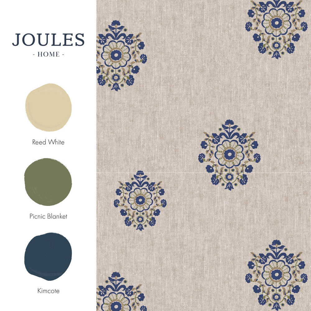 128941 - Grove Motif Wallpaper - Linen & Blue - Joules
