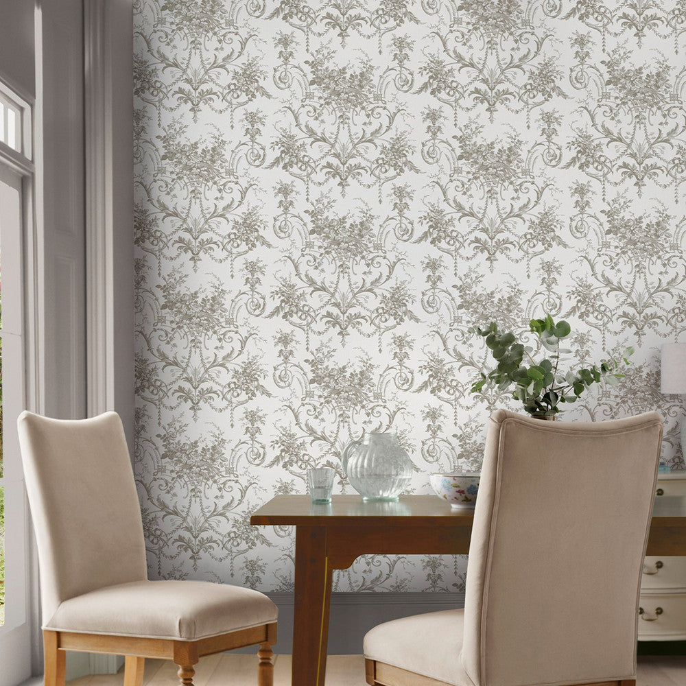 130111 - Tuileries Wallpaper - Dark Dove Grey - Laura Ashley
