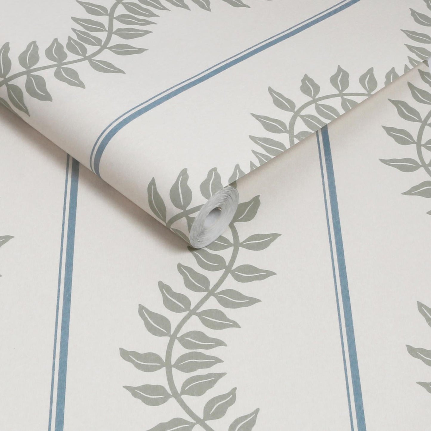 130294 - Laurel Leaf Stripe Wallpaper - Sky & Green - Graham & Brown