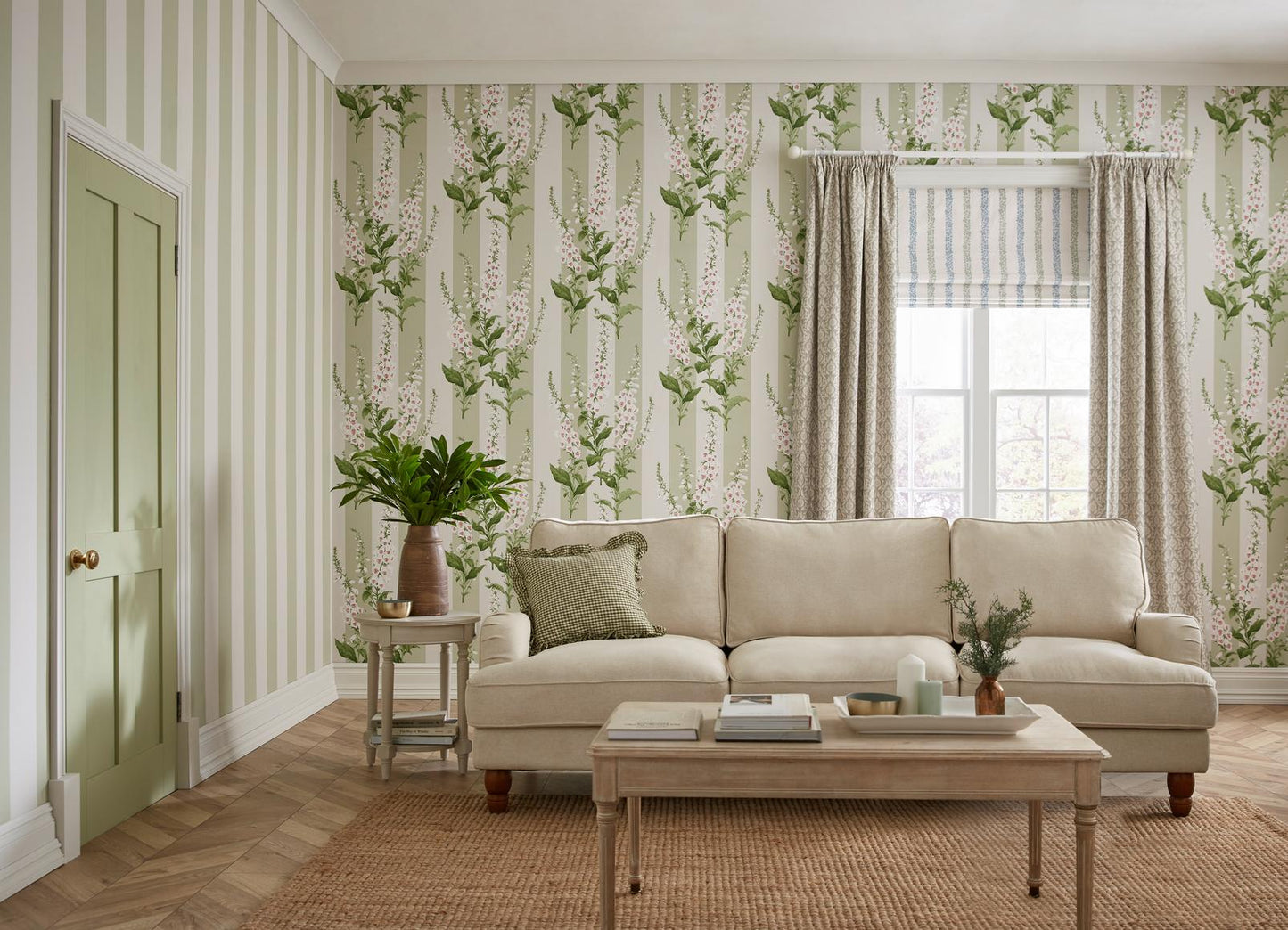130309 - Floxglove Stripe Wallpaper - Sage - Graham & Brown