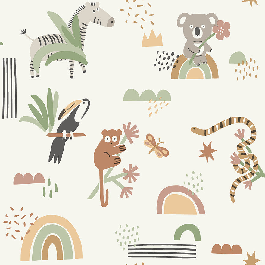 13351 - Abstract Animals Wallpaper - Sage/Beige - Holden Decor