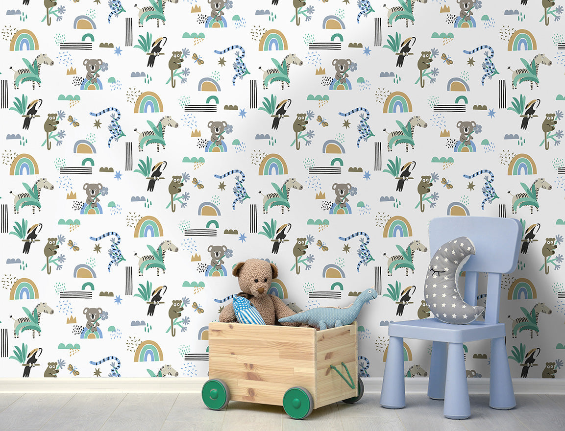 13352 - Abstract Animals Wallpaper - Blue/Teal - Holden Decor