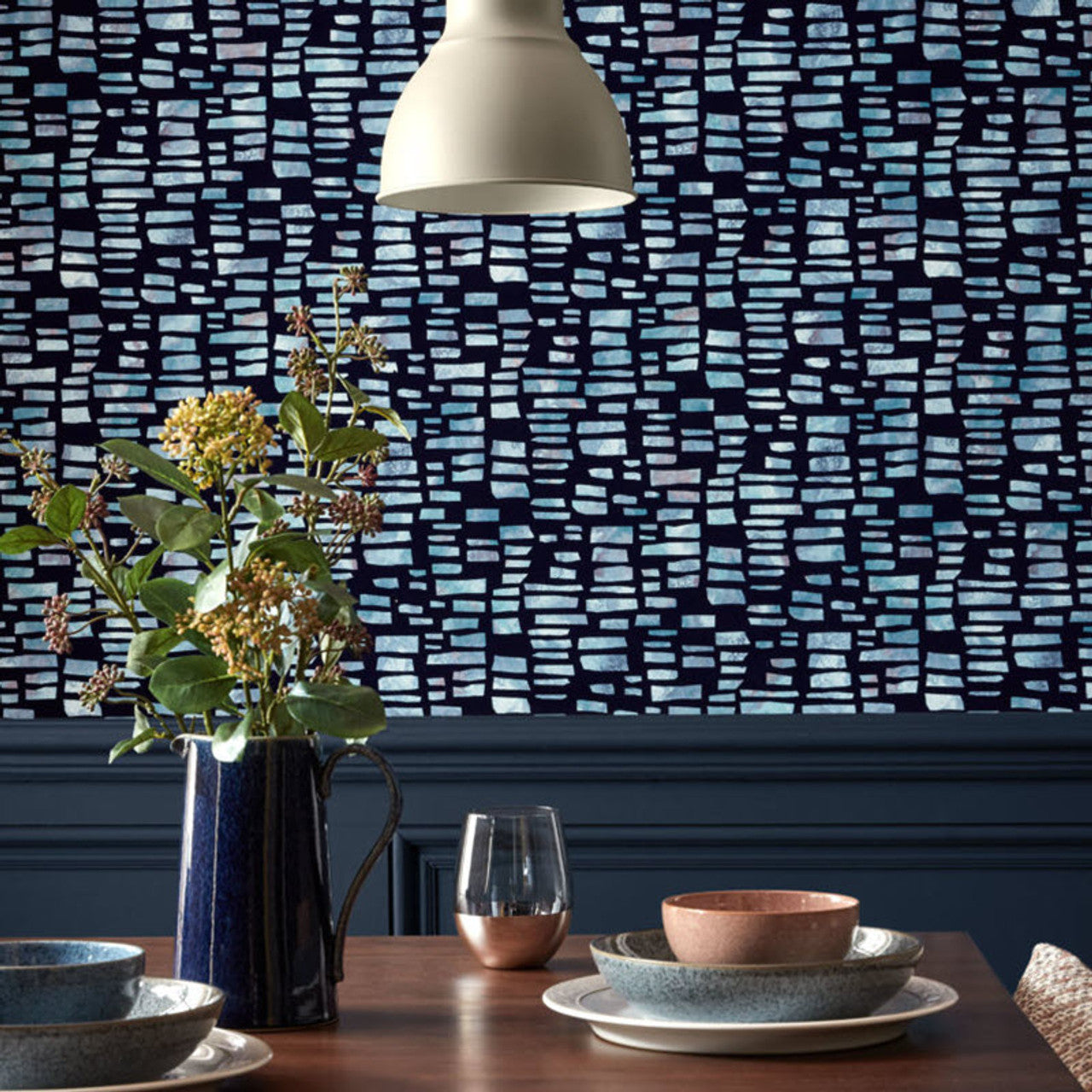 2008-145-03 - Fusion Flock Wallpaper - Blue Dusk - 1838 wallcoverings