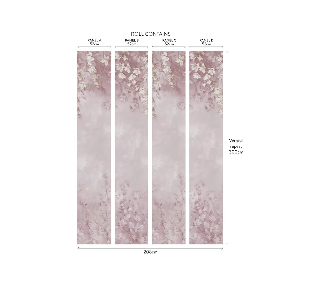 2109-158-02 - Trailing Magnolia Wall Mural - Blush - 1838 wallcoverings