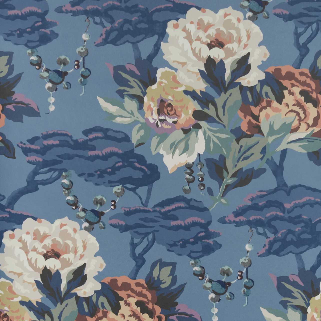 2311-170-02 - Paeonia Wallpaper - Indigo - 1838 wallcoverings