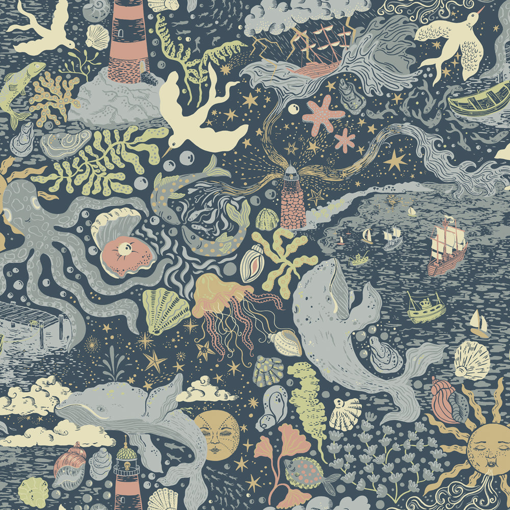 29018 - Havet Wallpaper - Dark Blue - Midbec