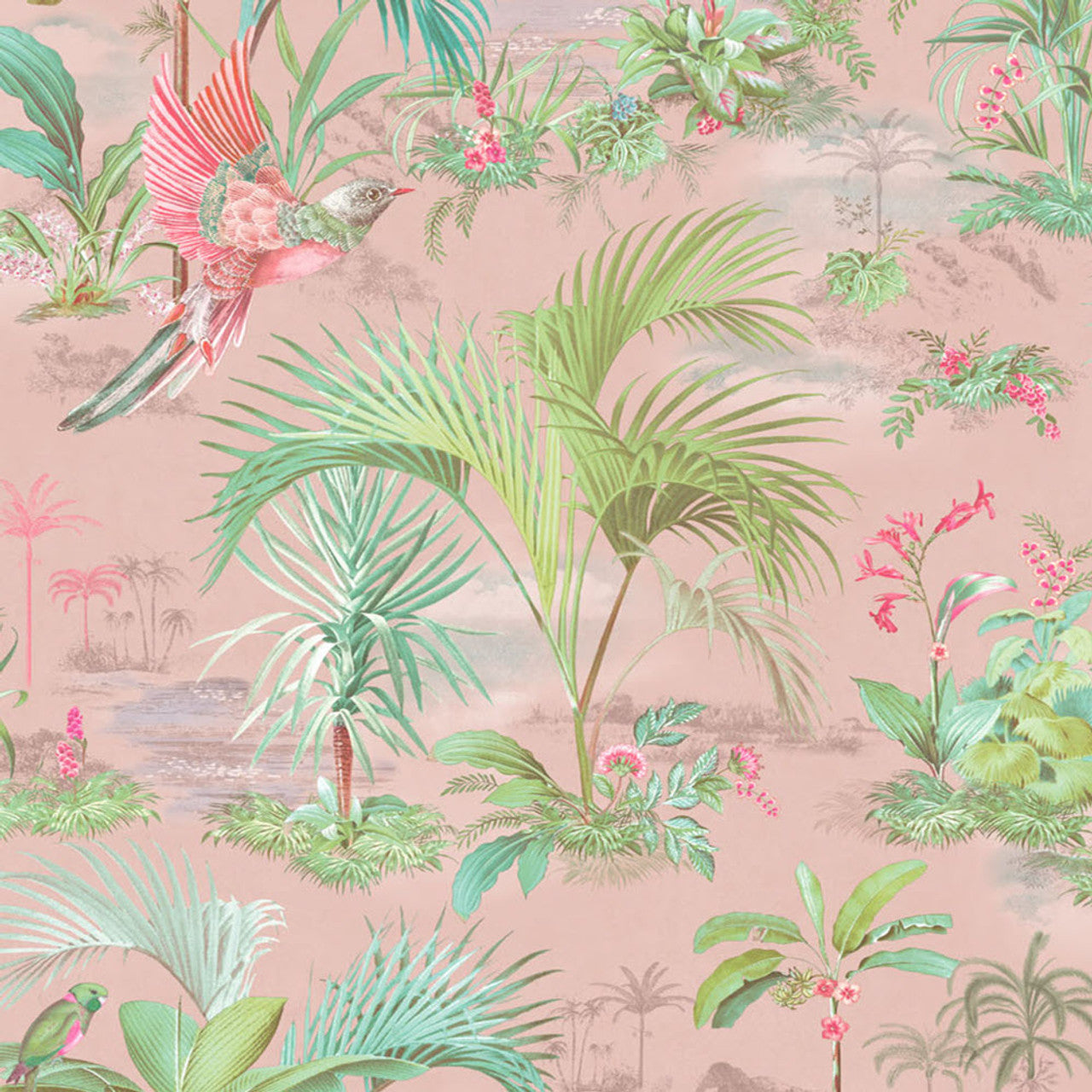 300141 - Pip Studio 5 Palm Scene Wallpaper - Pink - Eijffinger