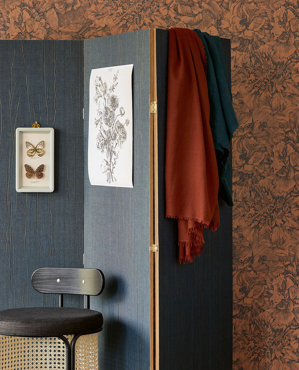 307344 - Museum Flowers Wallpaper - Blue / Terracotta - Eijffinger