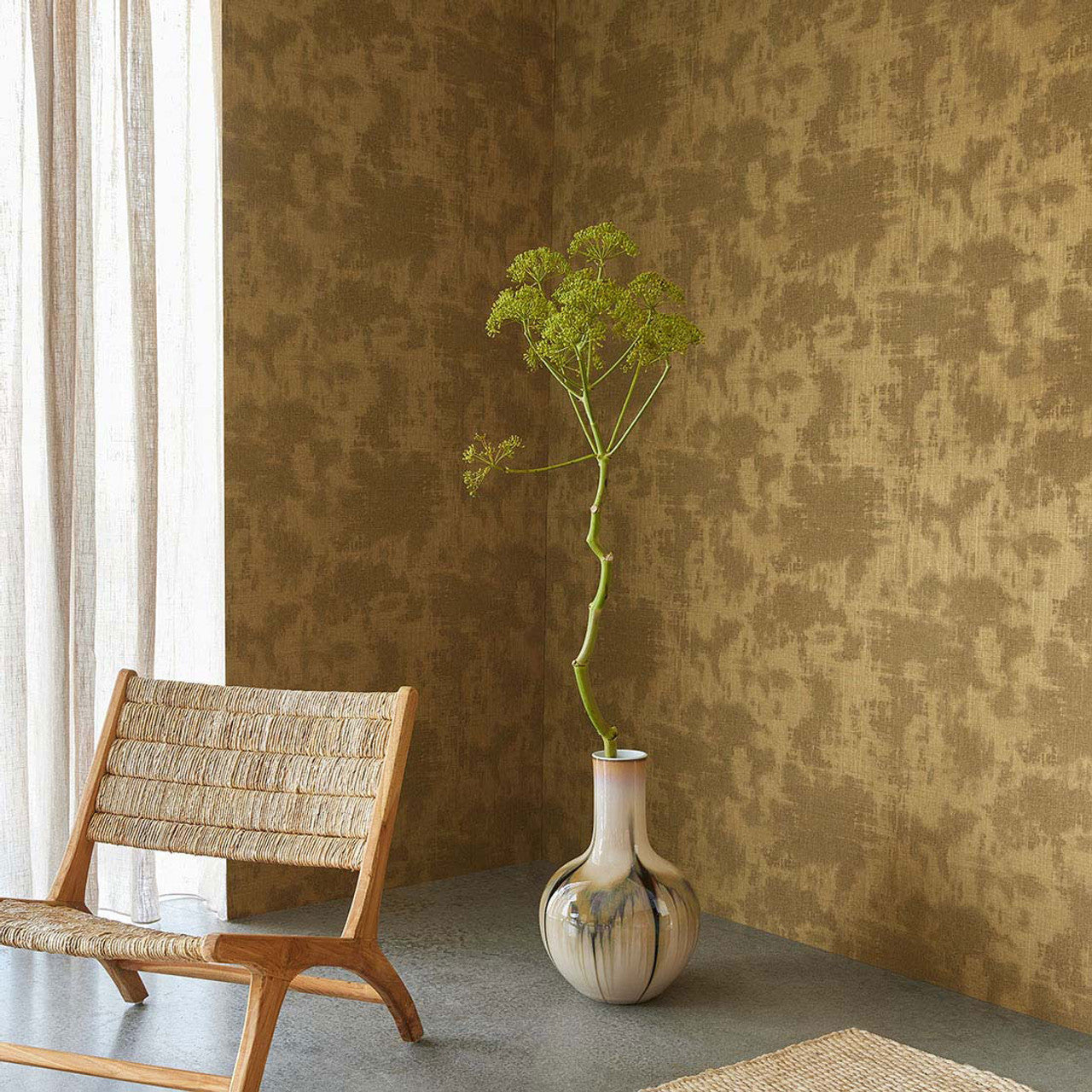 313525 - Inky Canvas Wallpaper - Green / Gold - Eijffinger