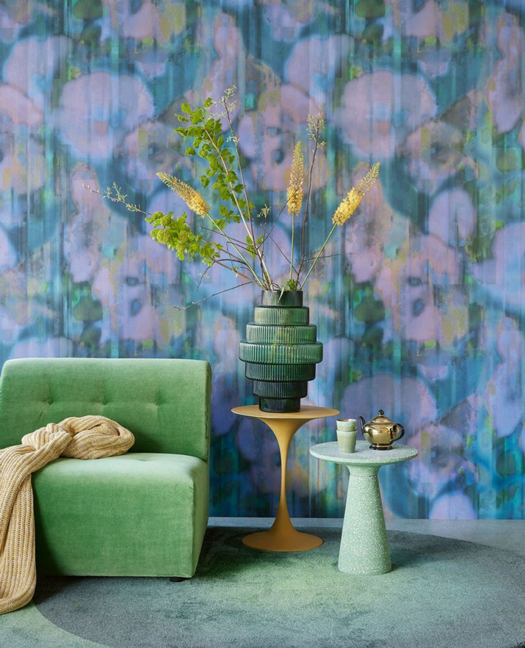 313570 - Inky Floral Mural Wallpaper - Blue - Eijffinger
