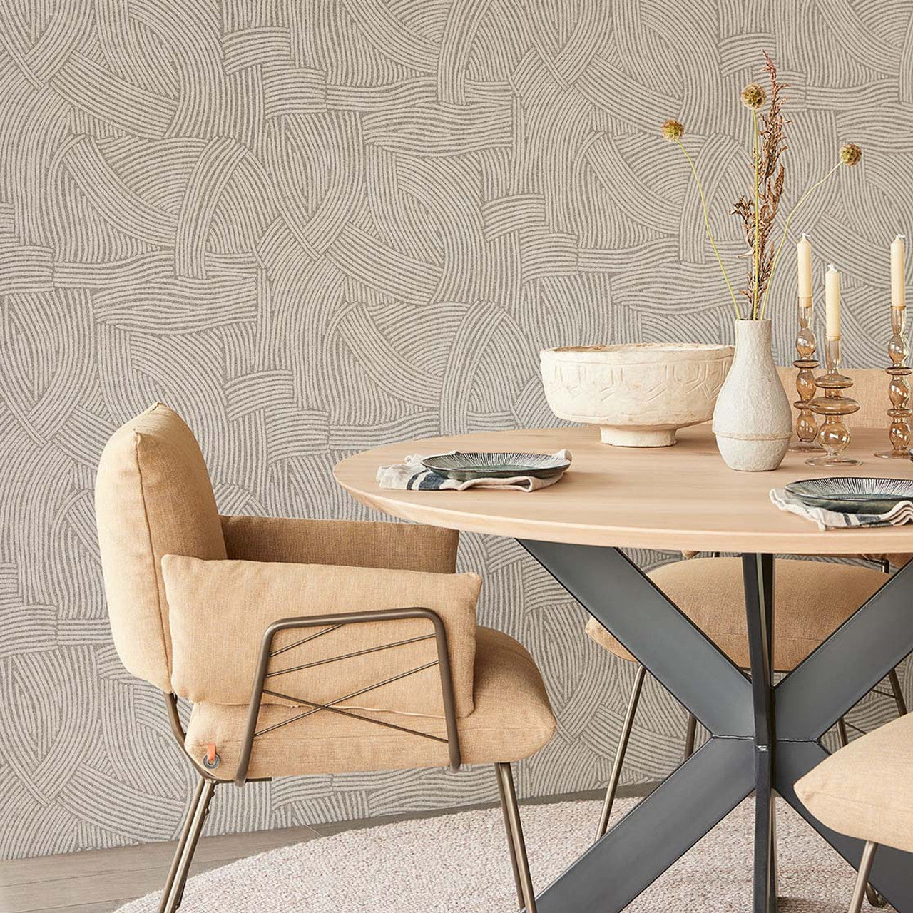 318015 - Directional Curve Twist Wallpaper - Stone - Eijffinger