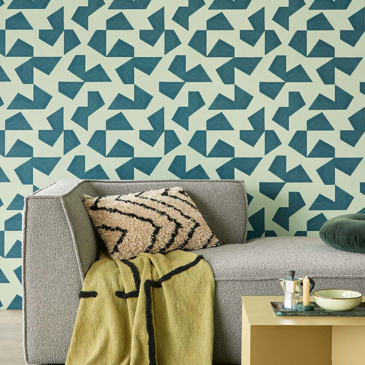 318042 - Scattered Geometry Twist Wallpaper - Green - Eijffinger