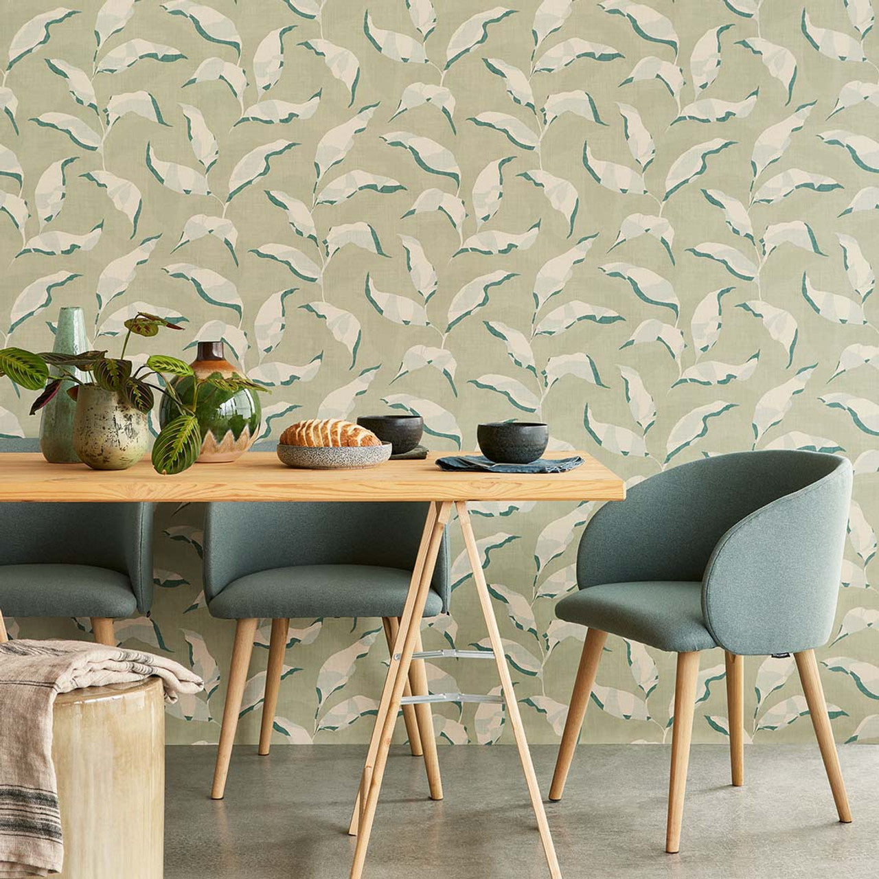 318051 - Torn Botanical Twist Wallpaper - Green - Eijffinger