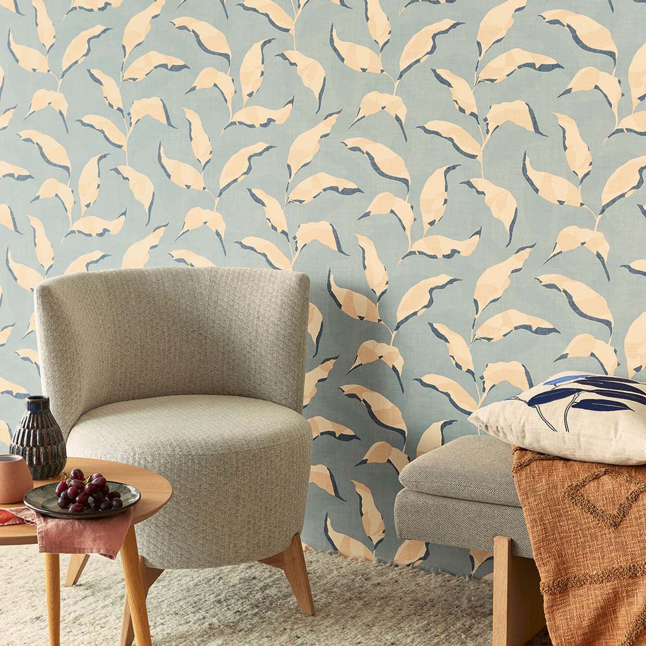 318052 - Torn Botanical Twist Wallpaper - Blue - Eijffinger