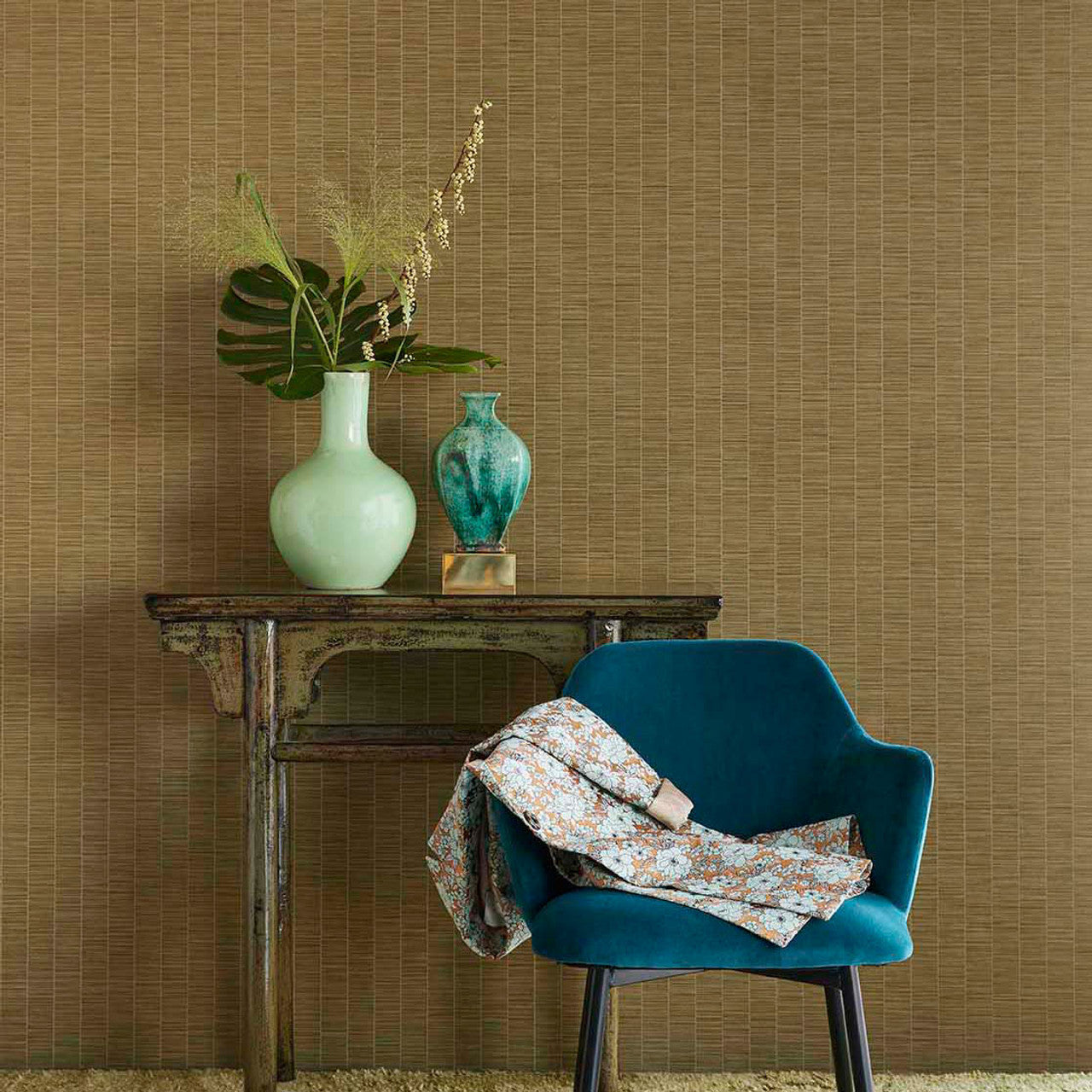 333432 - Rustic Stripe Emerald Wallpaper - Green - Eijffinger