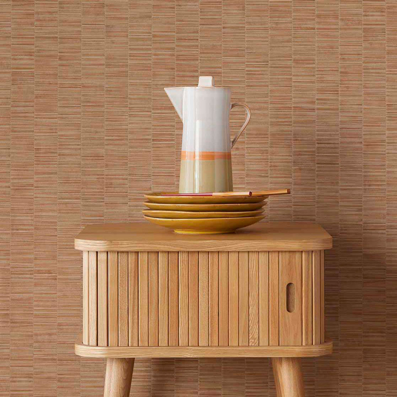 333433 - Rustic Stripe Emerald Wallpaper - Brown - Eijffinger